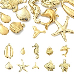 Настоящее золото 18K 10 шт 10 стили 304 подвески из нержавеющей стали, морская звезда / морские звезды, реальный 18 k позолоченный, 11~27x7.5~20.6x1.5~6 мм, отверстие : 0.8~2.5 мм, 1 шт / стиль