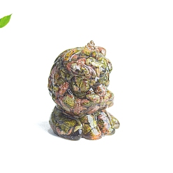 Унакит Украшение в виде льва из смолы, с кусочками натуральных драгоценных камней внутри статуй для украшения домашнего офиса, 39x37x53 мм