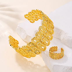 Золотой Наборы браслетов-манжет и колец-манжет из цветочного сплава, золотые, браслет: 70 мм внутренний диаметр