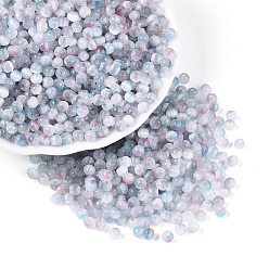 Светло-Голубой Стеклянный бисер в стиле волочильного станка, круглые, имитация шарики глаза кота, круглое отверстие, два тона, Небесно-голубой, 4 мм, отверстие : 1.2~1.5 мм, Около 5625 шт / фунт
