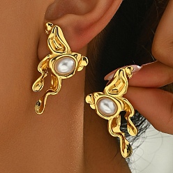 Другие 201 Винтажные серьги-гвоздики из нержавеющей стали с имитацией жемчуга, золотые, 40x25 мм