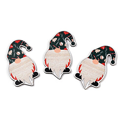 Черный Рождественские односторонние деревянные большие подвески с принтом, чары гнома, чёрные, 54x37x26 мм, отверстие : 2 мм