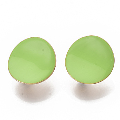 Светло-зеленый Серьги-гвоздики из позолоченного железа, с эмалью и петлей, плоско-круглые, без кадмия, без никеля и без свинца, светло-зеленый, 20.5 мм, отверстие : 4 мм, штифты : 0.9 мм