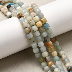 Flower Amazonite Натуральный цветок амазонитовые бусины пряди, граненый стол, вырезанный куб, 5~6x5~6x5~6 мм, отверстие : 1.2 мм, около 61 шт / нитка, 12.20~12.80'' (31~32.5 см)