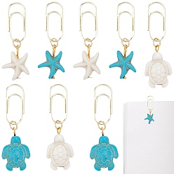 Золотой 8шт. 4 стили скрепки из углеродистой стали, с подвесками из искусственной бирюзы в виде черепахи и морской звезды, золотые, 40~42 мм, 2 шт / стиль