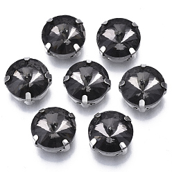 Black Diamond Sew on Rhinestone, Glass Rhinestone, Multi-strand Links, with Stainless Steel Settings, Garments Accessories, Faceted, Satellite, Black Diamond, 12x7mm, Hole: 1.2mm