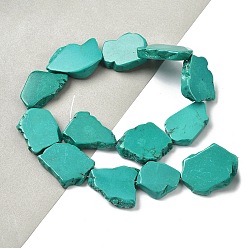 Магнезит Бусины из натурального магнезита, самородки, окрашенные, бирюзового цвета, 31~40x22~34x6 мм, отверстие : 1 мм, около 11~12 шт / нитка, 15.55~15.94'' (39.5~40.5 см)