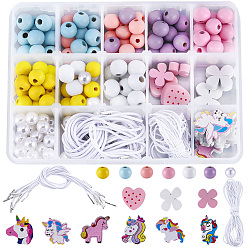 Mixed Color DIY Jewelry Making Kits, Including Wood Bead and Glass Beads, Mixed Shapes, Mixed Color, 23x14mm, Hole: 2.5mm
