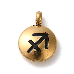 Стрелец 304 подвески из нержавеющей стали с черной эмалью, золотые, плоский круглый с подвеской в виде созвездия, Стрелец, 11x8x2.5 мм, отверстие : 1.8 мм