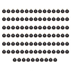 Pisces Alloy Enamel Pendants, Flat Round with Constellation, Light Gold, Black, Pisces, 15x12x2mm, Hole: 1.5mm, 100pcs/Box