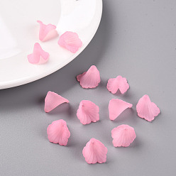 Pink Transparent Acrylic Bead Caps, Trumpet Flower Beads, Frosted, Flower, Pink, 18x18x17mm, Hole: 1.5mm, about 700pcs/500g