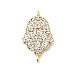 Прозрачный Подвески-соединители из латуни с микропаве из кубического циркония, хамса хэнд линкс, реальный 18 k позолоченный, долговечный, стойки покрытие, без свинца и без кадмия, прозрачные, 20x12x3 мм, отверстие : 1.2 мм