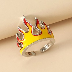 Gold Brass Enamel Cuff Open Rings, Flame, Platinum, Gold, 15~20mm