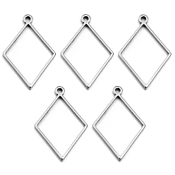 Rhombus Не тускнеющие 10шт. подвески из нержавеющей стали, открытая задняя панель, цвет нержавеющей стали, ромб, 39x25 мм