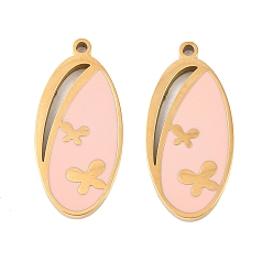 Золотой 304 нержавеющей стальной эмали подвески, овальные подвески с узором бабочки, золотые, 20.5x10x2 мм, отверстие : 1.2 мм