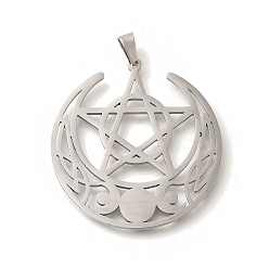 Нержавеющая Сталь Цвет 304 подвески из нержавеющей стали, лазерная резка, полумесяц со звездой, цвет нержавеющей стали, 35x34x1 мм, отверстие : 6x3 мм