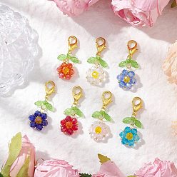 (52) Непрозрачная лаванда 7шт 7 цвета стеклянные подвески украшения, с акриловыми подвесками и застежками-лобстерами из сплава, цветок и листья, разноцветные, 41~43 мм, 1 шт / цвет