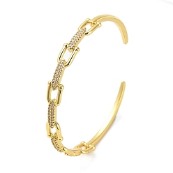 Golden Brass Micro Pave Clear Cubic Zirconia Hollow U Shape Open Cuff Bangles for Woman, Golden, 1/4 inch(0.8cm), Inner Diameter: 2-1/4 inch(5.755x5.55cm)