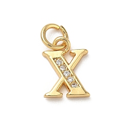 Letter X Латунные микро проложить кубического циркония прелести, без кадмия и без свинца, реальный 18 k позолоченный, с целью перехода в кольце, Письмо X, 11x8x1.5 мм, Перейти кольцо: 5x1 мм, 3.5 мм внутренним диаметром