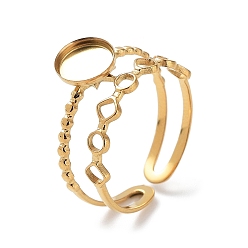 Настоящее золото 14K 304 компоненты открытого кольца манжеты из нержавеющей стали, настройки кольца чашки безеля, плоско-круглые, реальный 14 k позолоченный, внутренний диаметр: 17 мм, лоток : 6.5 мм