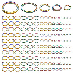 Rainbow Color 250 piezas 5 estilos chapado en iones (ip) 304 anillos de salto de acero inoxidable, anillos del salto abiertos, oval, color del arco iris, 3.5~8x2.5~6x0.5~1 mm, diámetro interior: 2.5~6.5x1.5~4 mm, 50 piezas / estilo
