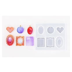 Белый Подвески из силиконовой формы, изготовление изделий из эпоксидной смолы, овал, сердце и прямоугольник, белые, 80x90 мм, отверстие : 1.5 мм, внутренний диаметр: 14~33x16~23 мм