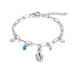 Нержавеющая Сталь Цвет Простые браслеты из нержавеющей стали в форме звезд и ракушек, браслеты-цепочки со скрепками для женщин, цвет нержавеющей стали, 8-5/8 дюйм (22 см)