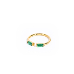 Зеленый Прямоугольное открытое кольцо-манжета в стиле камня с кубическим цирконом, золотое кольцо из нержавеющей стали, зелёные, размер США 7 (17.3 мм)