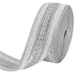 Argent 5 yards ruban polyester, ruban tissé brodé, pour accessoires de vêtement, argenterie, 2-1/8 pouces (55 mm)