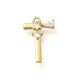Letter T Латунные микро проложить кубического циркония подвески, буква-z чары, золотые, Письмо T, 16x10.5x2.5 мм, отверстие : 1 мм