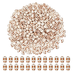 Кремово-белый 300шт. окрашенные синтетические бирюзовые бусины нити, Хэллоуин череп, кремово-белые, 8x6x7 мм, отверстие : 1 мм