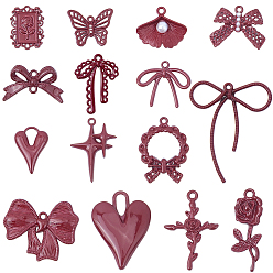 Mixed Shapes 30шт 15 стили подвески из сплава, окрашенные распылением, с пластиковой имитационной жемчужиной, темно-красный, разнообразные, 15.5~43.5x12.5~36.5x2.5~5.5 мм, отверстие : 1.4~9.5 мм, 2 шт / стиль