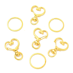 Золотой 10 шт. поворотные карабины из цинкового сплава в форме сердца, поворотный карабин-лобстер, с железными кольцами для ключей 10шт., золотые, 34.5x23.5x6 мм, отверстие : 5x9 мм
