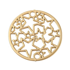 Light Gold Покрытие стойки латунные полые подвески в форме звезды, долговечный, без кадмия, без никеля и без свинца, плоские круглые металлические украшения с травлением, золотой свет, 20x0.3 мм, отверстие : 1.6 мм