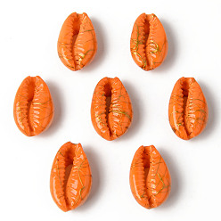 Dark Orange Natural Cowrie Shell Beads, No Hole/Undrilled, Dyed and Drawbench, Dark Orange, 18~22x12~14x7~8mm