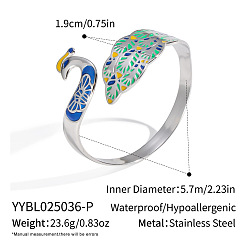 Нержавеющая Сталь Цвет 304 эмалированные браслеты-манжеты из нержавеющей стали для женщин, феникс, цвет нержавеющей стали, внутренний диаметр: 2-1/4 дюйм (5.7 см)