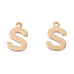 Letter S 201 прелести нержавеющей стали, алфавит, реальный 18 k позолоченный, letter.s, 12.4x7.3x0.6 мм, отверстие : 1.4 мм