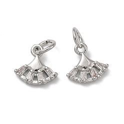 Платина Латунные подвески-веер с прозрачными кубическими циркониями, инкрустированные кристаллами, долговечный, стойки покрытие, без свинца и без кадмия, платина, 9x10x2.5 мм, Перейти кольцо: 5x1 мм, Внутренний диаметр: 3 мм.