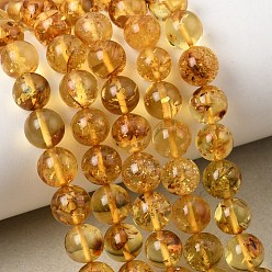 Золотистый Янтарные шарики нити, круглые, сгладить, золотые, 7~7.5 мм, отверстие : 0.6 мм, около 53~55 шт / нитка, 14.76''~15.16'' (37.5~38 см)
