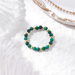 Малахит Кольца-растяжки из натурального малахита для женщин, со стеклянными бисеринами, граненые круглые, внутренний диаметр: 19 мм