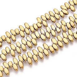 Светло-Золотое Покрытие Гальванические нити из синтетических немагнитных гематитовых бусин, вакуумное покрытие pvd, рис, 2-луночное, свет позолоченные, 5x2.4x2 мм, отверстие : 0.9 мм, около 222~224 шт / нитка, 14.57~14.96'' (37~38 см)