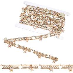 (932FM) Темно-синий аква-матовый с подкладкой 5 метров полиэстеровой нити и ленты с бисерной отделкой из пластиковых ракушек, для аксессуаров для одежды, с картонной карточкой, темно-золотистые, 1/2~1-1/2 дюйм (14~39 мм)