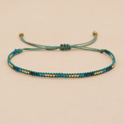 чирок Богемные плетеные регулируемые браслеты из стеклянного бисера, украшения из волоконного шнура для женщин, зелено-синие, регулируемый