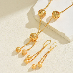 Золотой Комплекты из ожерелья и серег с длинными круглыми кисточками из сплава для женщин, золотые, ожерелья: 27.95 дюйм (71 см), серьга: 3.35x0.39 дюйм(8.5x1см)