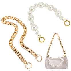 Golden Bag Hangle Set, with Acrylic Imitation Pearl Bag Strap and Aluminum Chain Bag Strap, Alloy Clasps, for Bag Straps Replacement Accessories, Golden, 2pcs