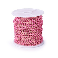 Ярко-Розовый Ручной цепи эмаль бисера, пайки, с медными цепями, реальный 18 k позолоченный, долговечный, с катушкой, ярко-розовый, 4~5x2x2~3 мм, около 32.8 футов (10 м) / рулон