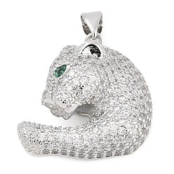 Платина Латунные микро проложить кубического циркония подвески, без кадмия и без свинца, леопардовые прелести, платина, 23.5x24.5x10 мм, отверстие : 4x3 мм