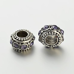 Танзания Старинное серебро сплав цинка горный хрусталь большое отверстие европейского Rondelle шарики, танзанитом, 10~12x6 мм, отверстие : 4.5 мм