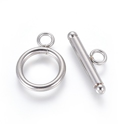 Stainless Steel Color Non-Tarnish 304 Stainless Steel Toggle Clasps, Ring, Stainless Steel Color, Ring: 18.5x14x2mm, Bar: 21x8x3mm, Hole: 3mm