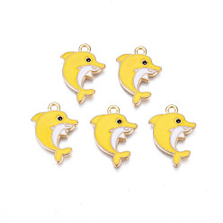 Золотистый Подвески из эмали и сплава, без кадмия, без никеля и без свинца, золотой свет, дельфин, золотые, 21x15x2 мм, отверстие : 1.8 мм